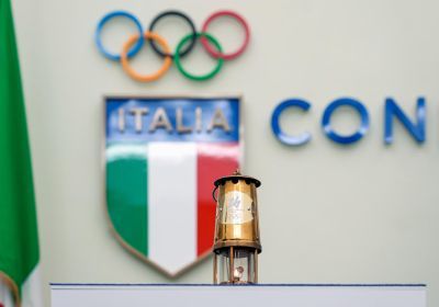 The Olympic flame stops off at CONI before beginning its journey around Italy